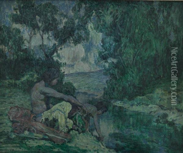 Indians By Moonlit Stream Oil Painting - Eanger Irving Couse