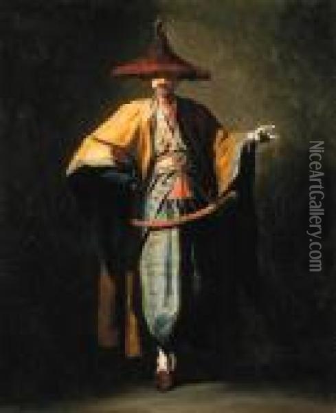 Ambassadeur De La Chine: An Oriental Gentleman, Full-length Oil Painting - Jean Barbault