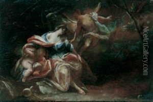 Zwei Bozzetti. 1. Abraham Opfert Isaak. 2. Hagar Und Ihr Sohn In Der Wuste. Oil Painting - Chrysostomus J. Winck