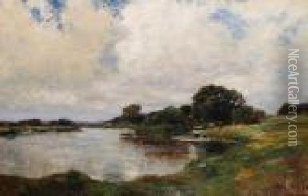 River Landscape Oil Painting - Jose Weiss