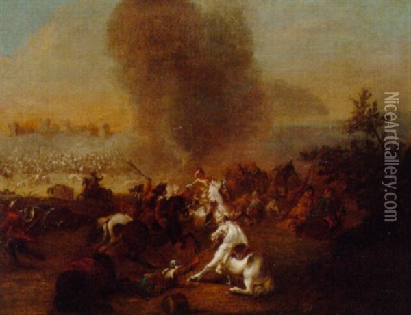 A Cavalry Skirmish Between Christians And Turks Oil Painting - Karel Breydel