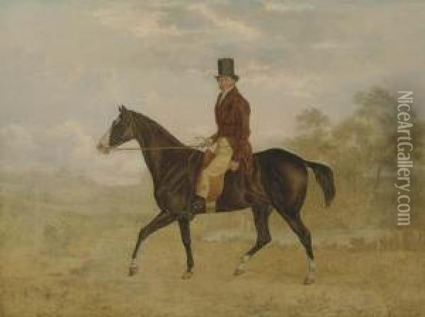 A Gentleman On A Bay Hunter In An Extensive Landscape,unfinished Oil Painting - Charles Towne