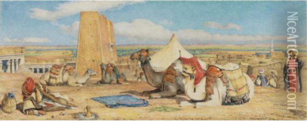 The Arab Caravan Encampment At Edfou Oil Painting - John Frederick Lewis