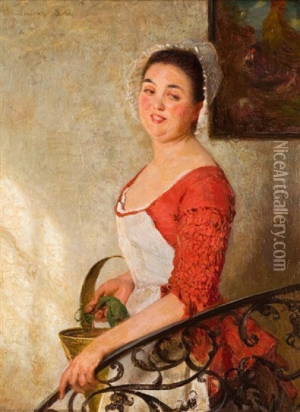 Dienstmagd Im Treppenhaus Oil Painting - Wilhelm August Lebrecht Amberg