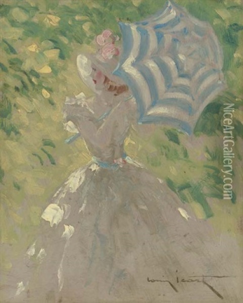 Woman With Umbrella Oil Painting - Louis Icart