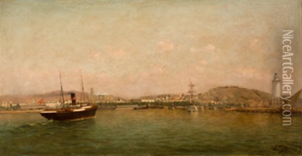 Puerto De Malaga Oil Painting - Enrique Florido Berruelo