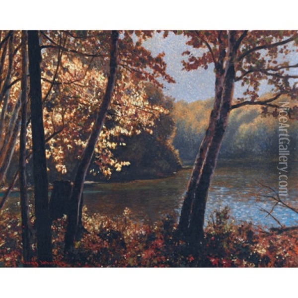 October Lagoon Near Parry Sound, Ontario Oil Painting - Francis Hans Johnston