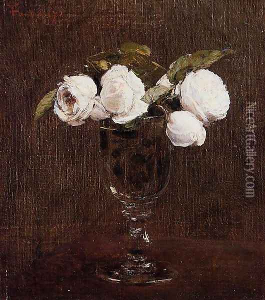 Vase of Roses Oil Painting - Ignace Henri Jean Fantin-Latour