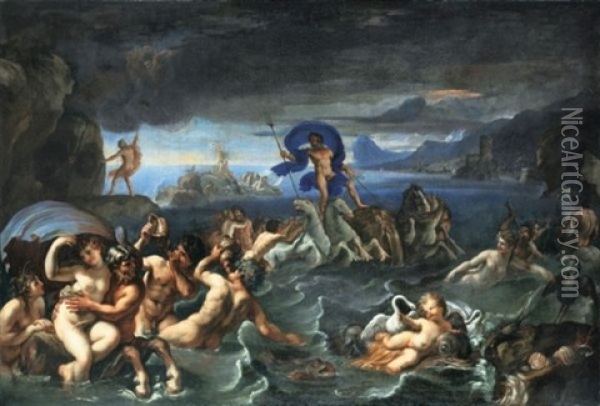 Le Triomphe De Neptune Oil Painting - Francois (le Bourguignon) Perrier