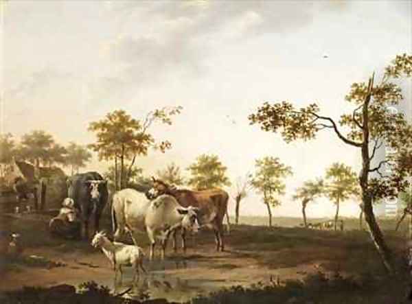 Cows and Goats in the Countryside Oil Painting - Dionys van Dongen