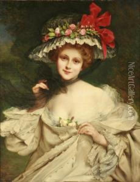 Portrait Of A Lady Wearing A Hat Oil Painting - Francois Martin-Kavel