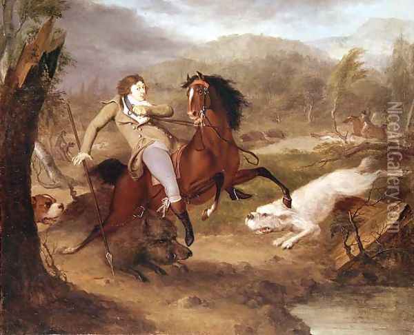 A Boar Hunt Oil Painting - Charles Henry Schwanfelder