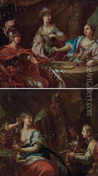 Due Scene Della Vita Della Regina Egizia Cleopatra Oil Painting - Martin Johann Schmidt