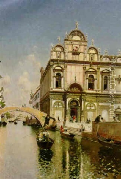 A View Of The Church Of Ss. Giovanni E Paolo, Venice Oil Painting - Martin Rico y Ortega