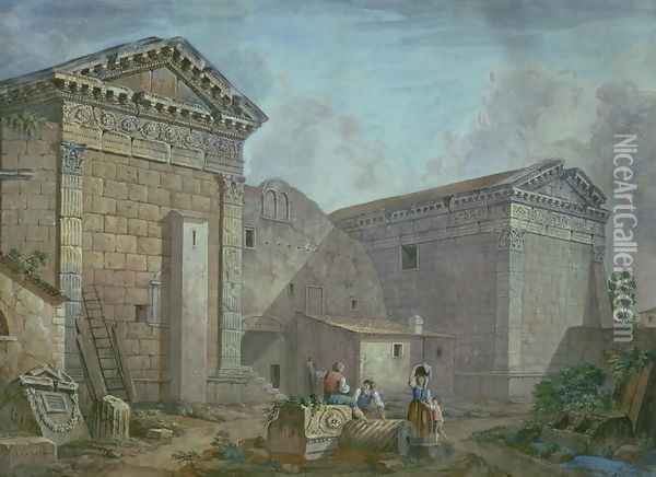 Temple of Augustus, Pola, Istria Oil Painting - Charles-Louis Clerisseau