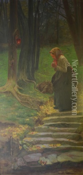Prayer In The Woods Oil Painting - Karel Rasek