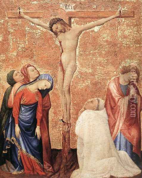 Christ On The Cross With A Carthusian Monk 1389-95 Oil Painting - Jean de Beaumetz