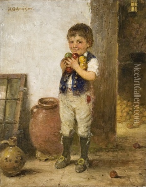 Boy With Apples Oil Painting - Hugo Oehmichen