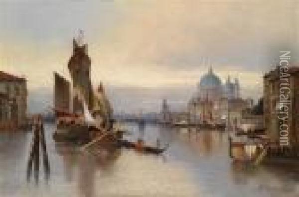 Venetian Scene With A View Of Santa Maria Della Salute Oil Painting - Karl Kaufmann