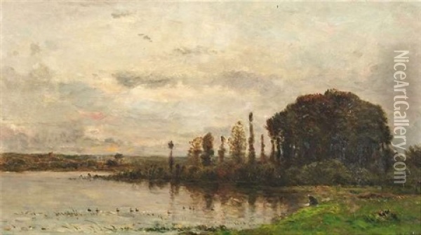 Weite Seelandschaft Im Abendlicht Oil Painting - Hippolyte Camille Delpy