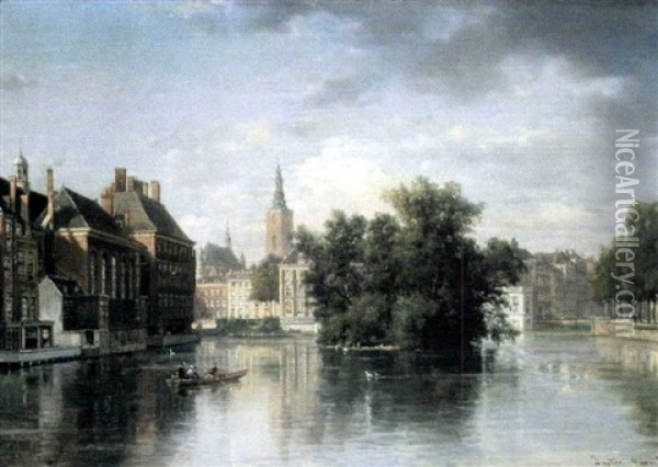 Bruges, Canal Anime Oil Painting - Pierre Justin Ouvrie