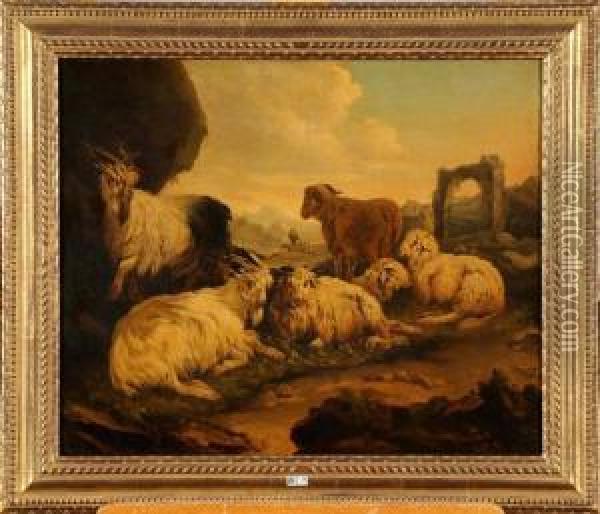 Chevres Et Moutons Dans Des Ruines Oil Painting - Philipp Peter Roos