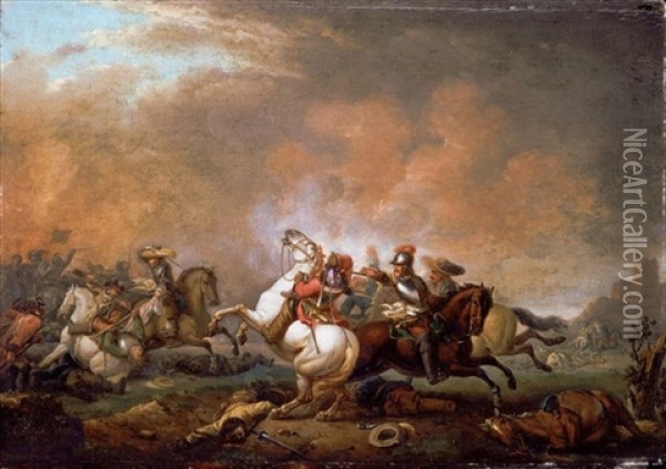 A Cavalry Skirmish Oil Painting - Nicolas-Louis-Albert Delerive