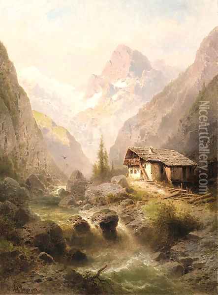 The alpine house Oil Painting - Albert Rieger