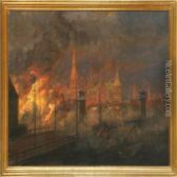 A Bombardment Of Copenhagen January 27 Oil Painting - Vilhelm Karl Ferd. Arnesen