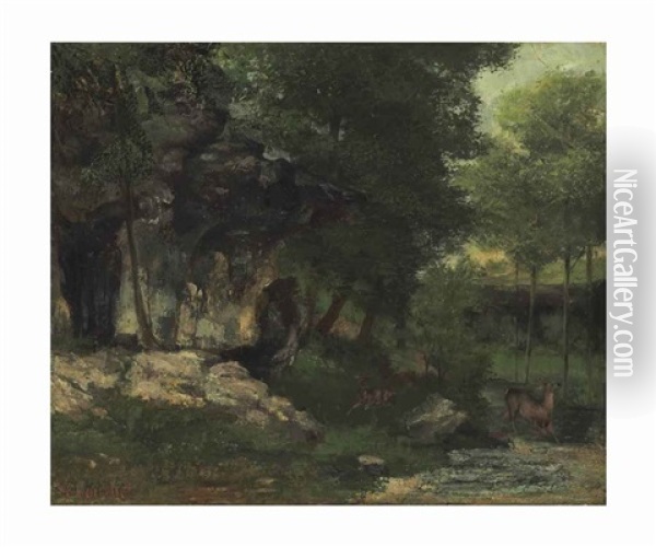 Paysage Avec Biches Oil Painting - Gustave Courbet