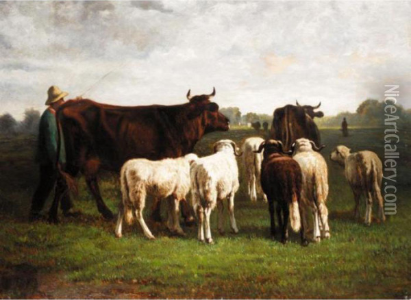 Landscape With Cattle Oil Painting - Constant Troyon