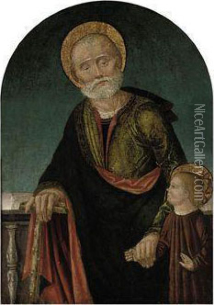 Saint Joseph And The Christ Child Oil Painting - Benozzo Gozzoli