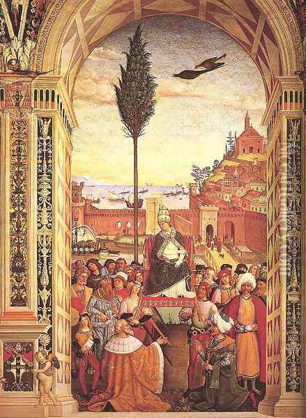 Aeneas Piccolomini Arrives to Ancona 1502-08 Oil Painting - Bernardino di Betto (Pinturicchio)