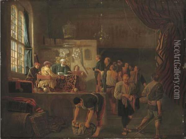 A Money Lender In A Crowded Interior Oil Painting - Jan Steen