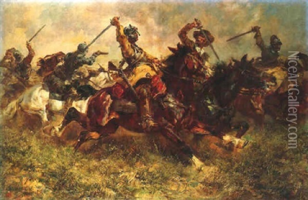 A Cavalry Skirmish Oil Painting - Anton Hoffmann