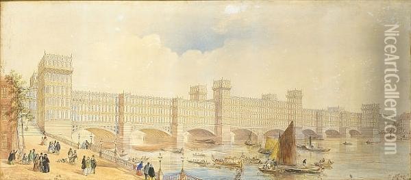 A Proposed Design For Westminster Bridge Oil Painting - George Pyne