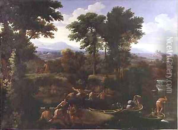 Riverside scene Oil Painting - Gaspard Dughet