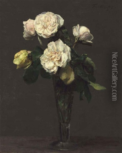 Roses The Dans Une Flute A Champagne Oil Painting - Henri Fantin-Latour