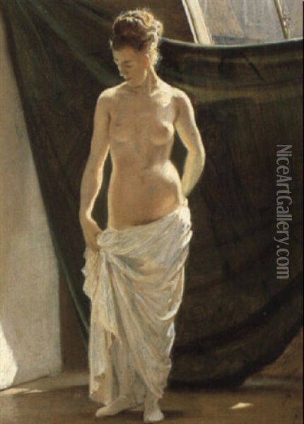 Kvindelig Model I Atalieret Oil Painting - Otto Bache