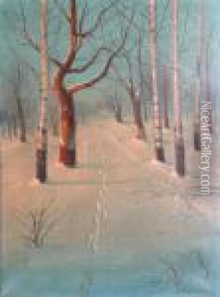 Path Home Through The Snow Oil Painting - Svend Rasmussen Svendsen