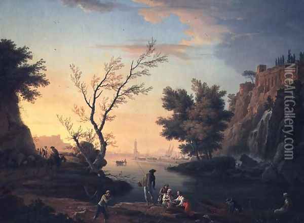 Seaport at Sunset, 1751 Oil Painting - Claude-joseph Vernet
