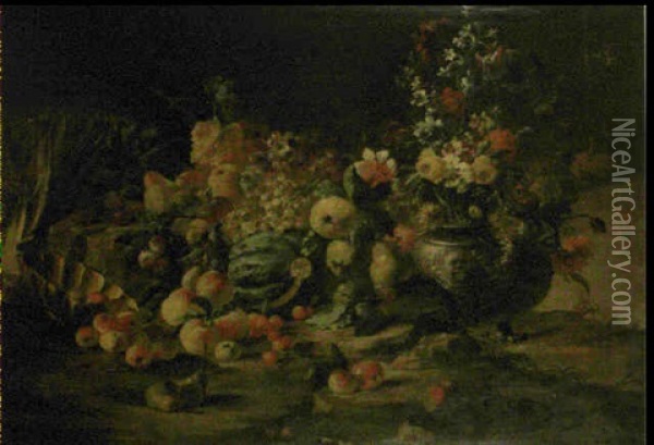 Nature Morte De Fleurs Et De Fruits Oil Painting - Michelangelo di Campidoglio