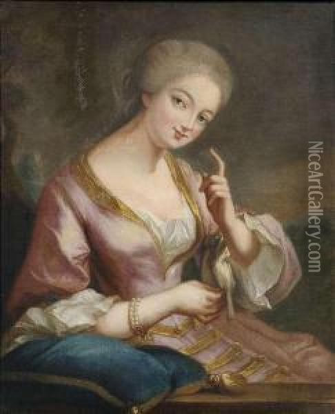 Portrait Of A Lady With A Bird. Oil Painting - Jean Baptiste van Loo