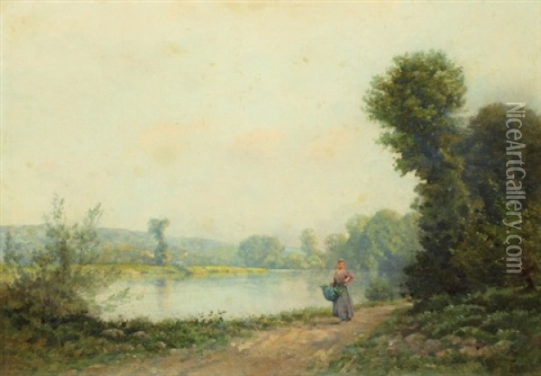 La Cueillette Au Bord Du Lac Oil Painting - Gustave Maincent