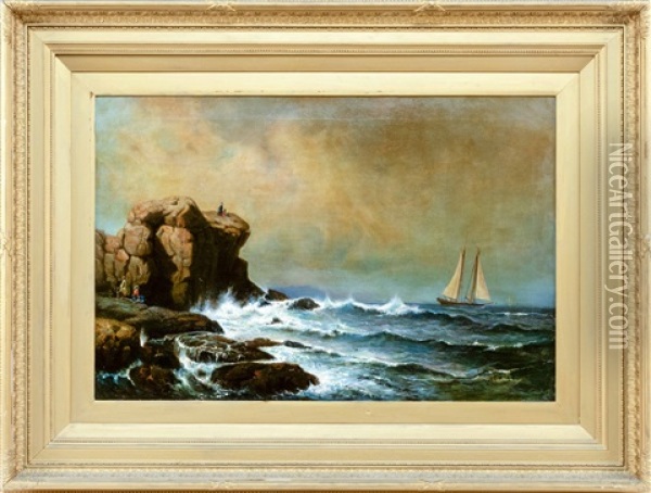 Rocky Coastal Scene With Figures Oil Painting - Mauritz Frederick Hendrick de Haas