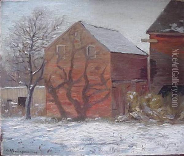 Red Barn Oil Painting - Charles Albert Burlingame