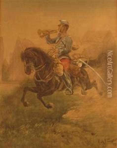 Cavalry Bugler Oil Painting - Alphonse Marie de Neuville