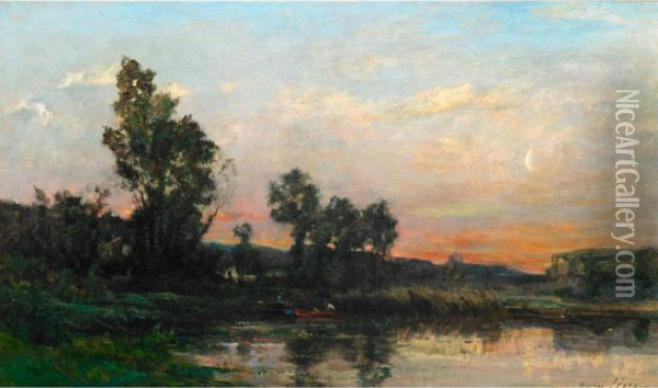 Sunset And Moonrise Oil Painting - Maurice Levis