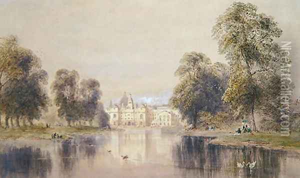 The Horse Guards from the Bridge St Jamess Park Oil Painting - Joseph Murray Ince