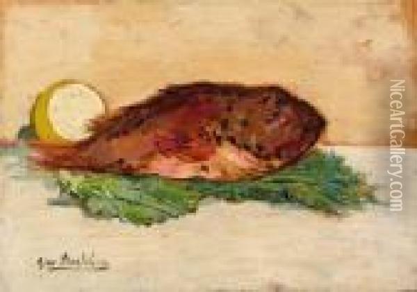 Natura Morta Con Pesce Elimone Oil Painting - Giovanni Bartolena